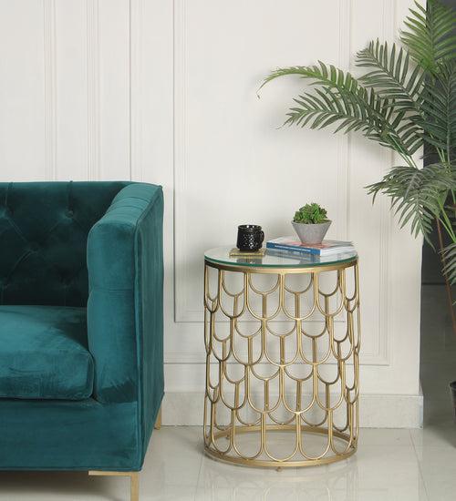 Belmont Clear Glass Side Table In Gold Finish