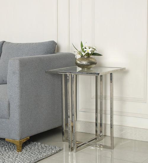Merano Glass Side Table In Chrome Finish