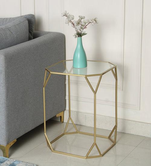 Hammond Glass Side Table In Gold Finish