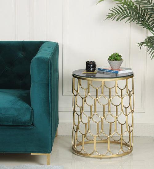 Belmont Black Glass Side Table In Gold Finish