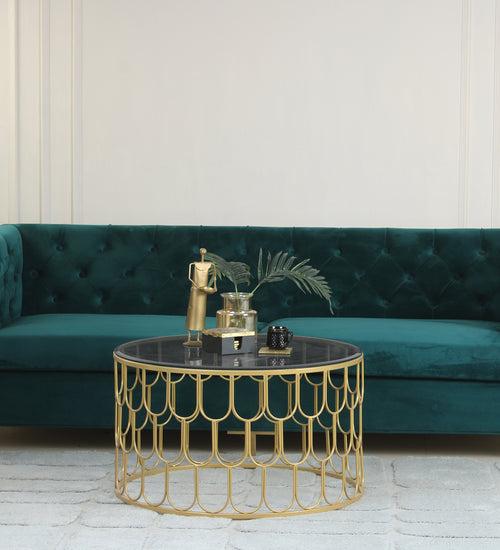 Belmont Black Glass Coffee Table In Gold Finish