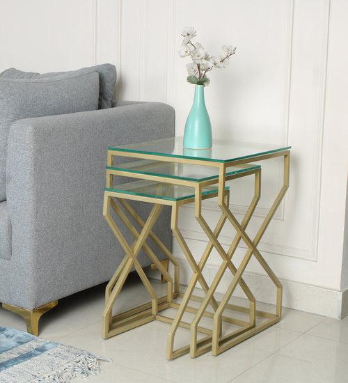 Melbourne Glass Nesting Side Table In Gold Finish