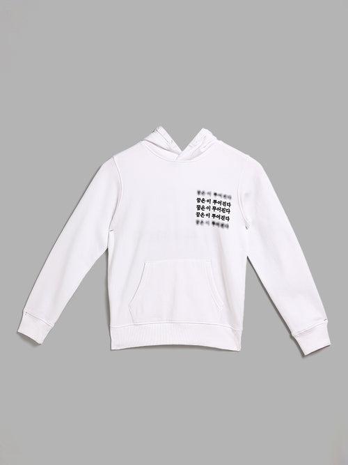 Y&F Kids White Typographic Printed Hoodie Sweatshirt