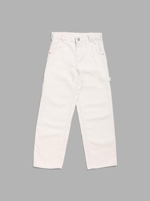 Y&F Kids Solid Off White Carpenter Jeans