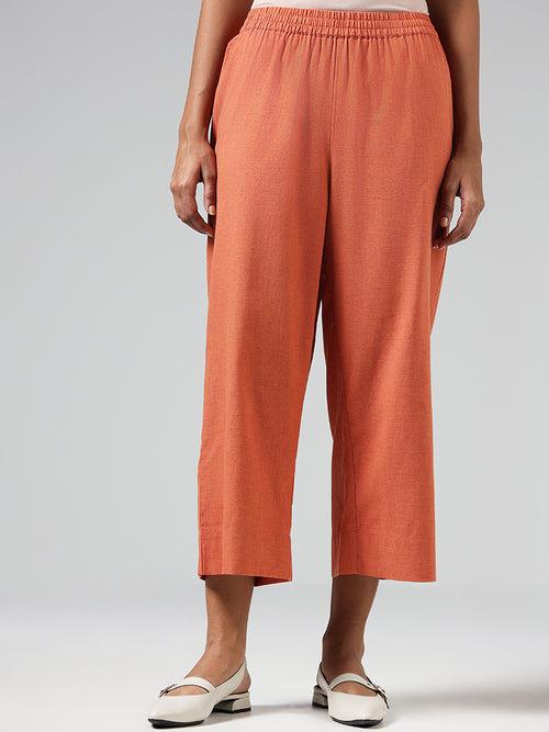 Utsa Solid Orange Wide-Leg Pants