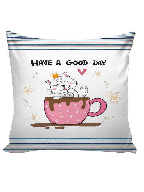 6thCross Printed  Cushion Cover with Inside Filler |a good day cup Cushion | 16" x 16" | Best for Gift