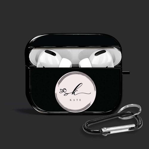 Black Pink Initial Aesthetics Airpods Glass Case