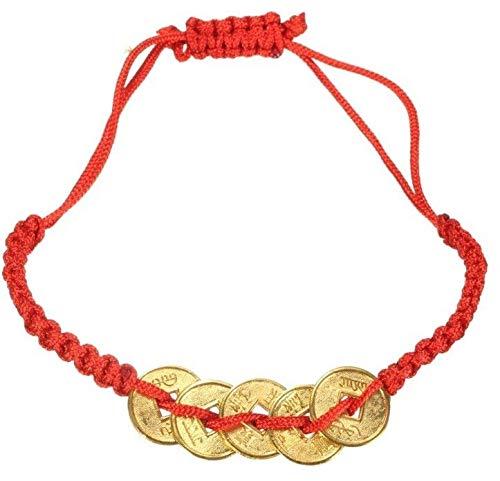 Feng Shui Red String Lucky Coin Charm Bracelet for Good Luck & Wealth Chinese Knot Lucky Coins Feng Shui Coins Fortune 5 Coin Bracelets