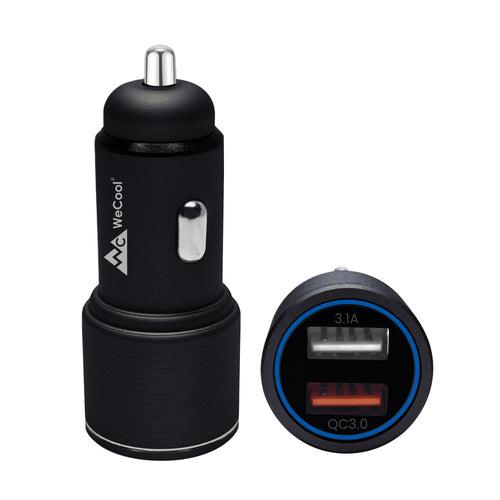 WeCool Smart CH2 36W Metalic Car Charger with Fast Charging Dual Output,Qualcomm Certified QC 3.0 and USB A 3.1A,Compatible with Smartphones,Tablet, and Other USB Devices