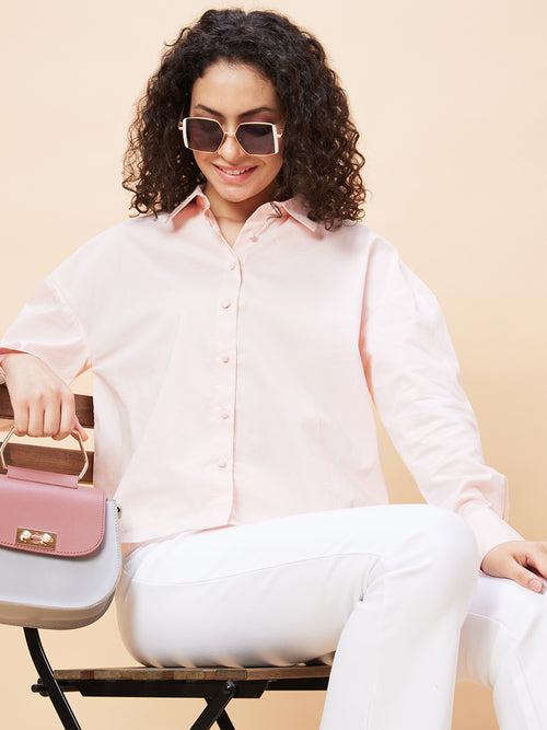 Globus Women Peach Solid Casual Shirt Style Top