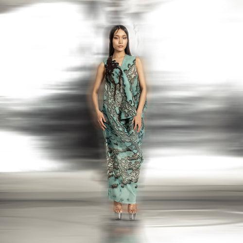 Reef Printed and Textured Draped V-Neck Dress