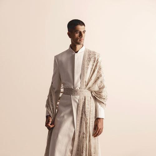 ROYAL HERITAGE SHERWANI WITH EMBROIDERED STOLE AND KAMARBANDH