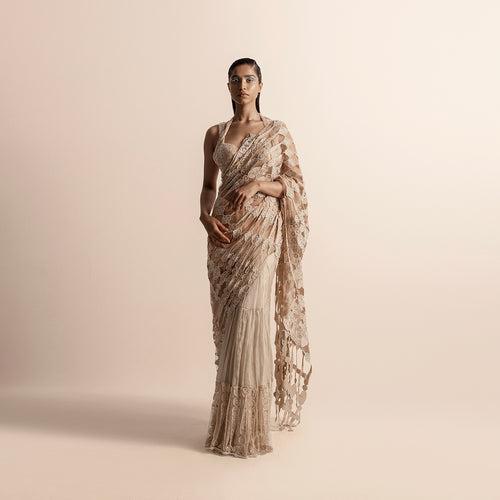 TISSUE CHANDERI SAREE WITH CREATIVE CUTWORK PAIRED WITH 3D EMBELLISHED BLOUSE