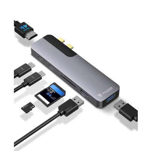 RAEGR RapidLink 1550 7 in 2 Multiport USB C to 4K 60Hz HDMI, Dual USB A 3.0, Thunderbolt 3, Type C, Micro SD & SD Card Reader