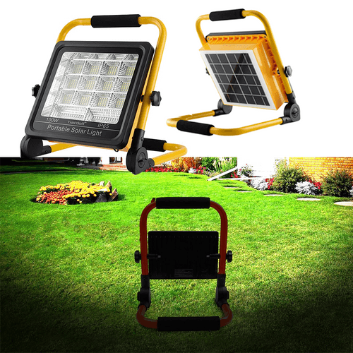 Hardoll 100W Solar Portable LED Work Light Waterproof Outdoor Camping Emergency Car Job Site Lighting