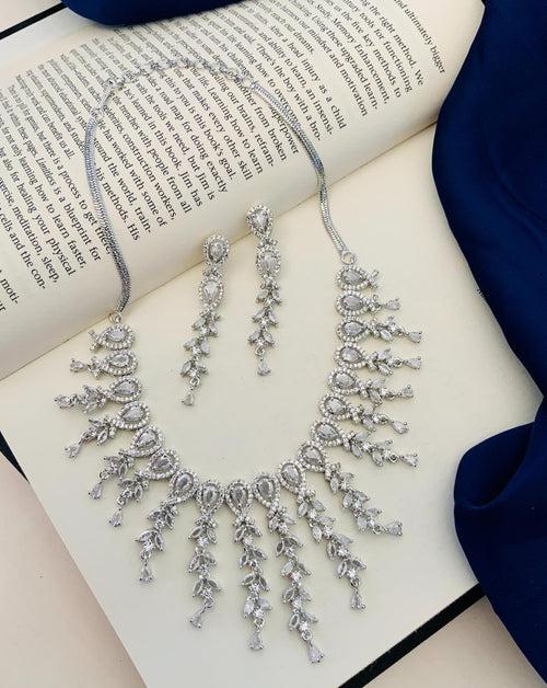 Statement Silver Plated American Diamond  Necklace Set