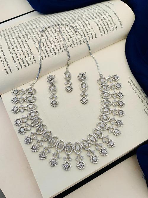 Silver Plated American Diamond Bridal Necklace Combo