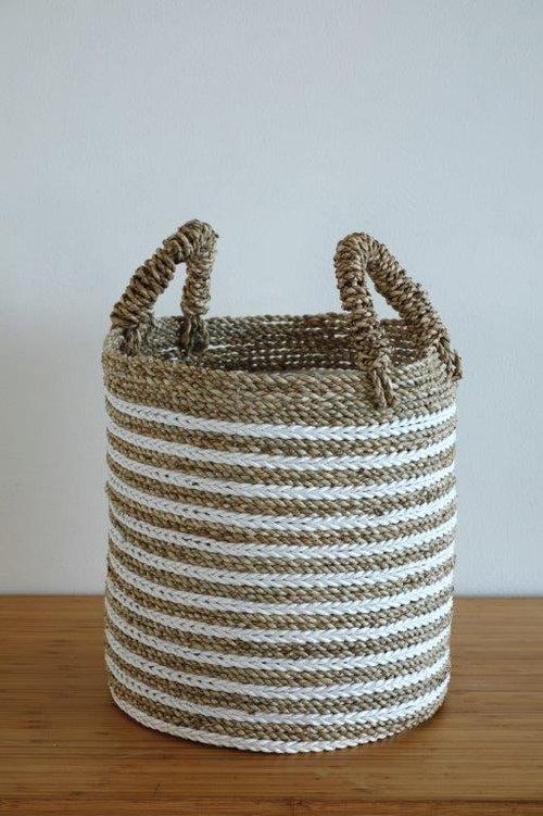 Sea weed Cylindrical Basket - White natural - Medium