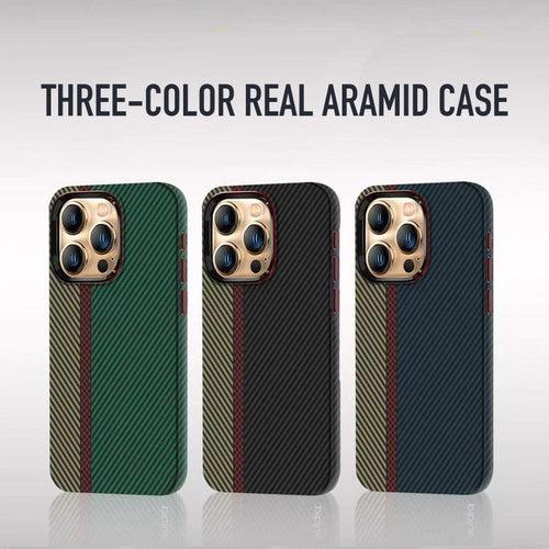 iPhone 15 Plus Cover: Real Aramid Carbon Fiber Three Color Kevilar Case