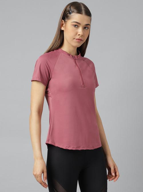 Fitkin women front zipper short sleeves t-shirt