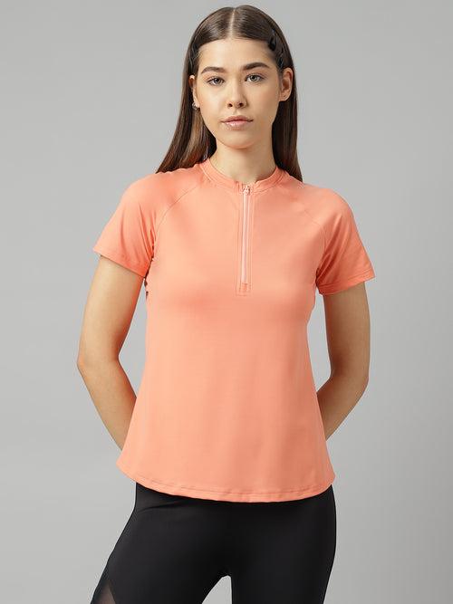 Fitkin women front zipper short sleeves t-shirt