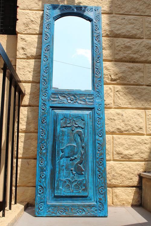 Blue Carved Upcycled Door Mirror