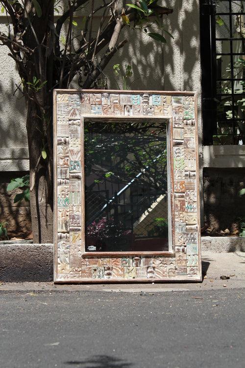 Rectangle Reclaimed Wooden Blocks Mirror