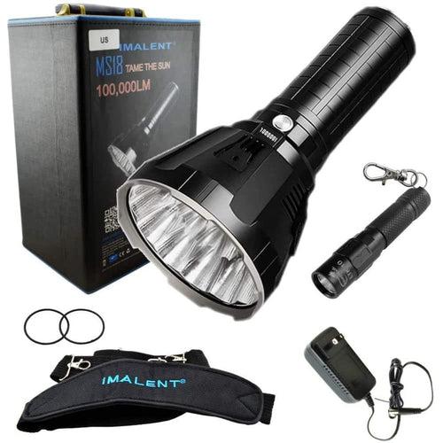 IMALENT Ms18 Flashlight Led Rechargeable Bright Light With 100,000 Lumens - Case Has A Strap, Wall Plug, & O-Rings - Bundle Includes A Lumintrail Ltk-10 Keychain Light (Aluminum)