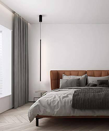 LED 1 Light Black Long Bedside Hanging Pendant Ceiling Lamp Light Fixture - Warm White