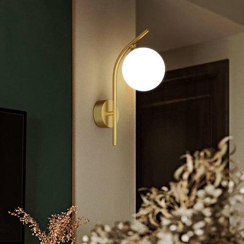 Gold Frosted Glass Ball Wall Light Bent Metal - Gold Warm White