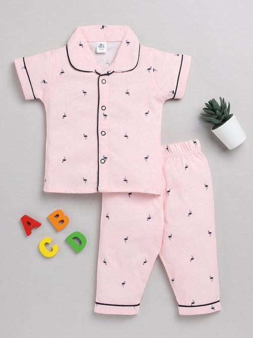 Baby Flamingo Pink Cotton Half Sleeve Nightwear Set