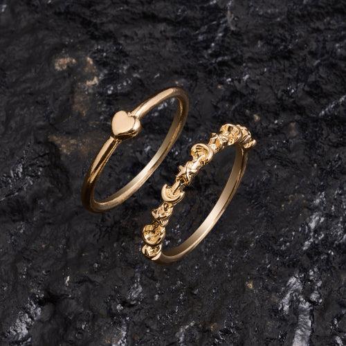 Accessorize London Women's Gold  Star And  Moon Rings  Pack of 2 - Large