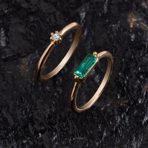 Accessorize London Women's Gold  Stone Rings Pack of 2 - Medium