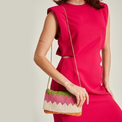 Accessorize London Women's Pink Zig Zag Clutch Bag