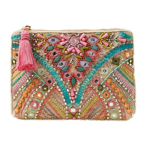 Accessorize London Women's Cream Mirror Hand-Embellished Pouch