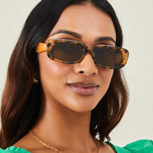 Accessorize London Women's Rectangle Milky Tortoiseshell Sunglasses