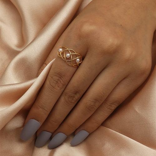 Casual Simple Style Lines Alloy Pearl Gold Plating Open Ring
