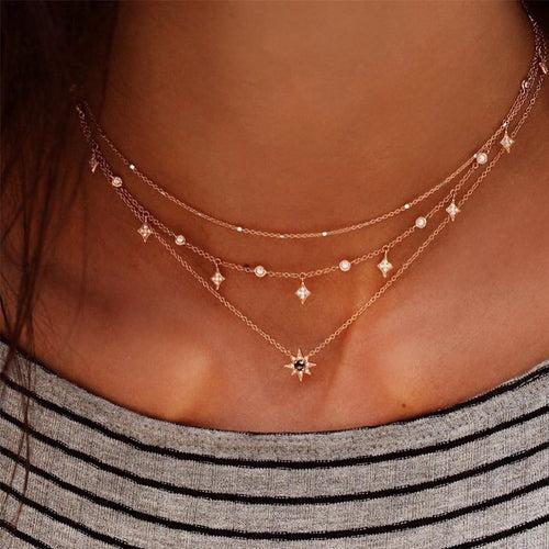 Fashion Star Diamond Pendant Multi-layer Necklace