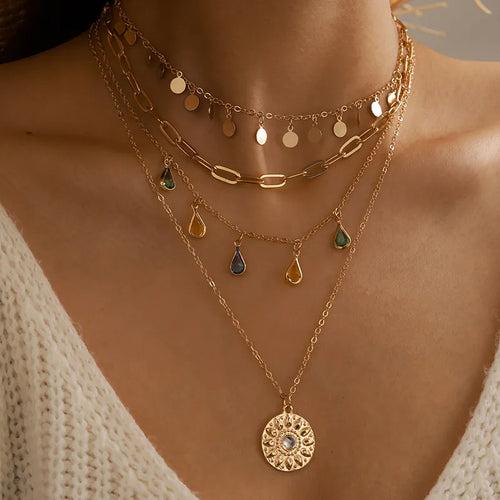 Gold Plated Modern Style Layered Necklace For Women