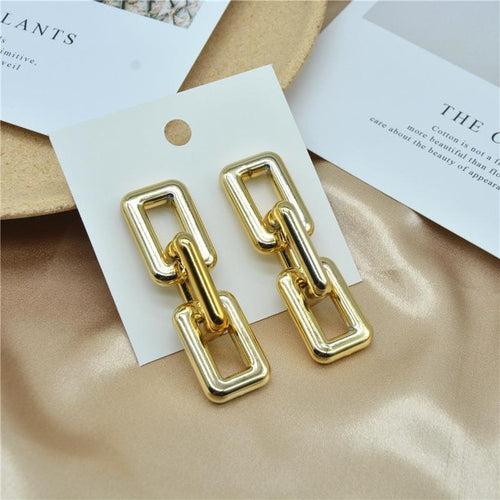Gold Plated Rectangle Shaped Chain Earring For Women