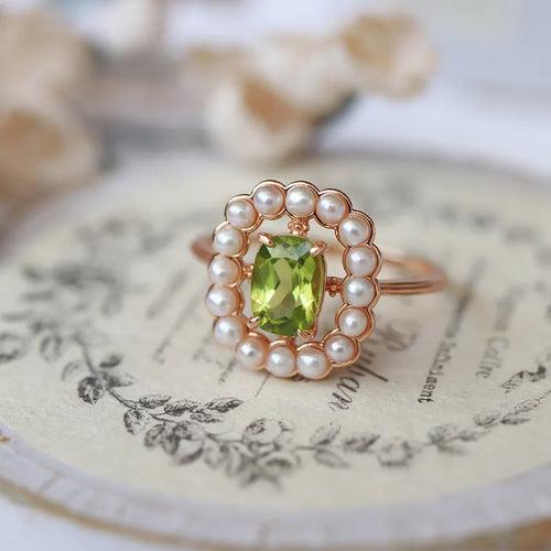 Green Color Zircon Diamond With Pearl Ring