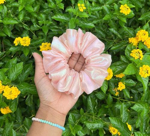 Peach Color Luxury Holographic Organza Scrunchie Regular Fluffy Size