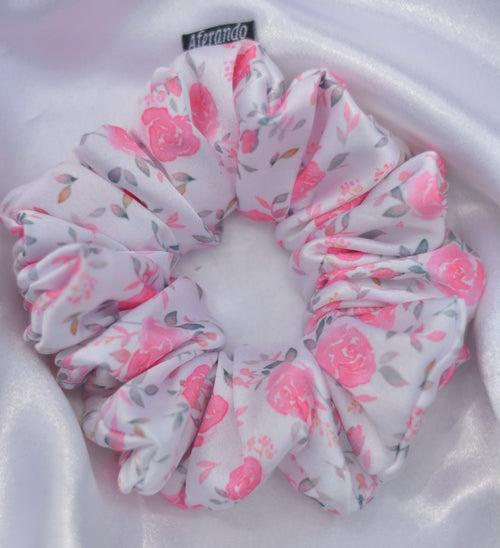 Pink Dreamy Flower Print Premium Quality Satin Scrunchie