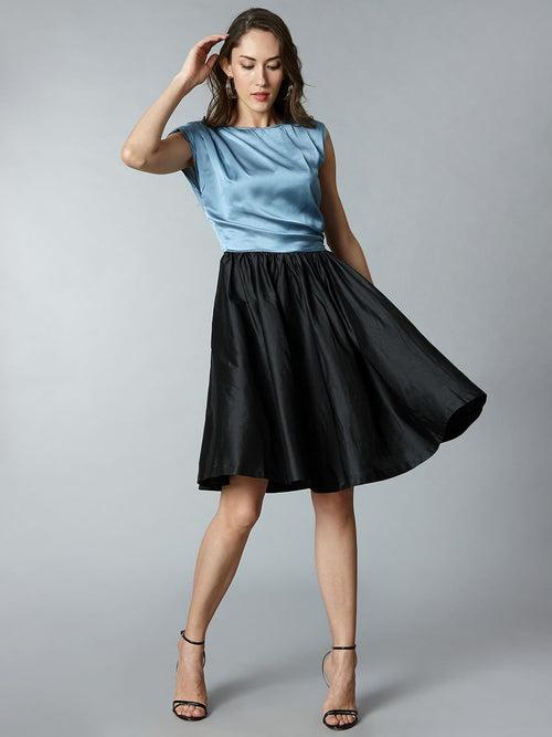 TARA AND I - Fit and flare silk dress - color block