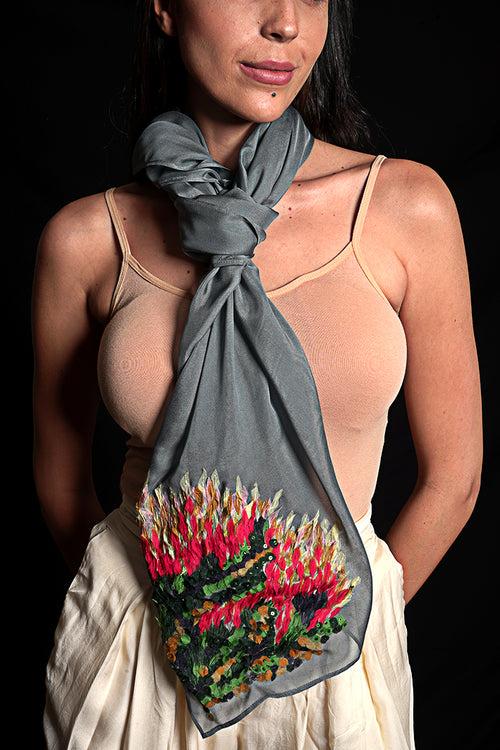 SEESA- Titanium Scarf With Applique Embroidery