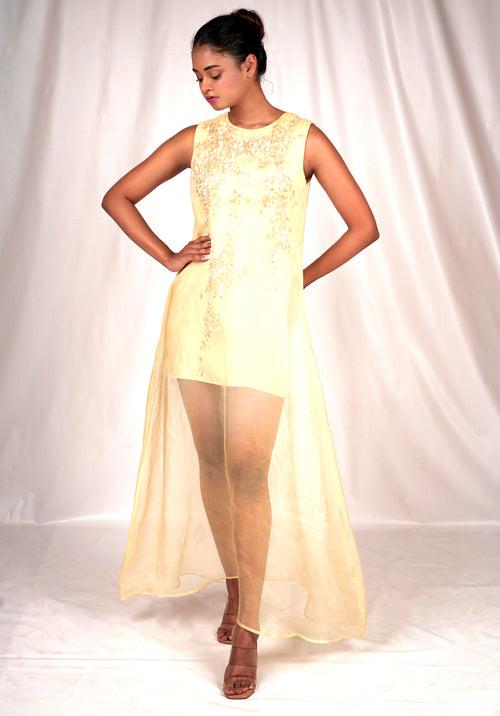 SEESA-Yellow hued organza dress with embroidery details