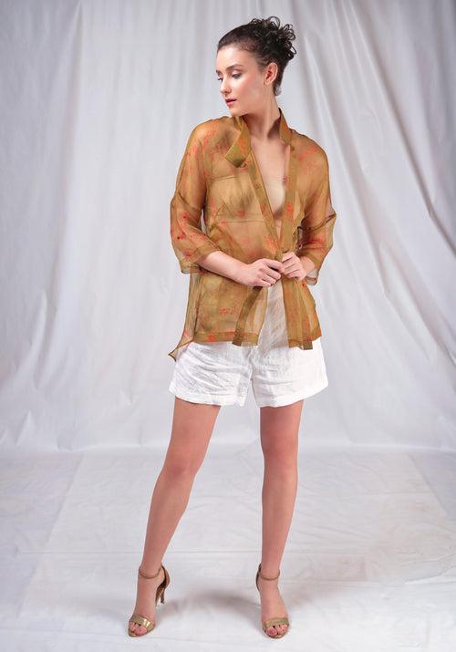 SEESA-Green printed overshirt with embroidery details