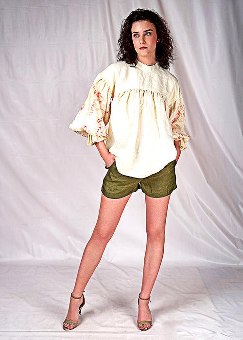 Seesa-Yellow top with puff sleeves