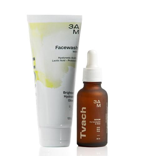 Glow & Brightness Super Duo | Face Wash with Hyaluronic Acid & Lactic Acid + Exfoliating Serum with 5% AHA, 2% BHA and 2% PHA
