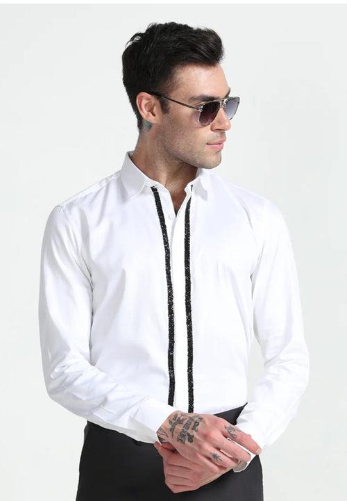 White Akin Beaded Shirt For Men